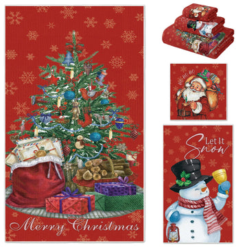 Moukeren Christmas Bath Towel Set, 3-Piece Microfiber, Multicolored