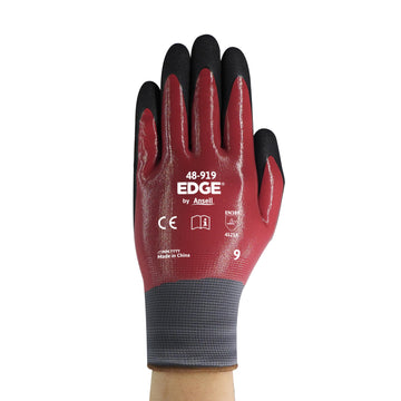 EDGE Industrial Gloves for Automotive by Ansell – Size 6 (XS), Nitrile, Polyester, Grey, Black, & Red, Pack of 144, Model 48-919