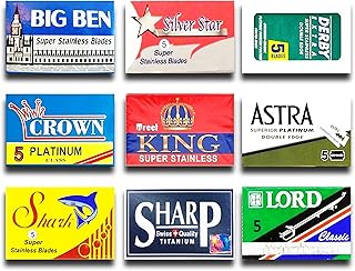 Razor Blades Club - Astra-Derby-Shark-Lord-Treet-Sharp-Big Ben 50 Quality Double Edge Razor Blades Sampler (9 different brands)