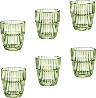 Bormioli Rocco Barshine 10.38 oz. Rocks Stackable Tempered Drinking Glasses, Set of 6, Mint Green