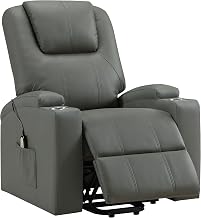 Coaster Home Furnishings - Armstrong - Wood - Power Lift Massage Recliner with Channel Tufting, Wired Remote, Cup Holders and Side Storage Pockets - Living Room - Grey - 609478P