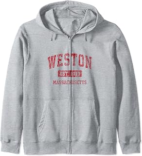 Weston Massachusetts MA Vintage Sports Design Red Design Zip Hoodie