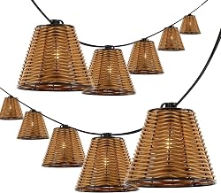 JONATHAN Y Payton 10-Light Faux-Rattan Outdoor String Lights, Brown
