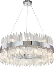 Bethel Chrome Chandelier - Stainless Steel Frame with Clear Glass Rods - Modern Lighting Fixture Round