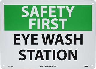 National Marker SF181RB "Safety First, Eye Wash Station" Sign, Rigid Plastic, 10" x 14"