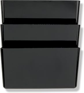 Officemate Wall Pocket, Letter Size, Black, 7" H, Durable Vertical Document Holder, Pack of 3, Organize Files, Paper, Mail, and Office Supplies, Space-Saving Storage Solution (21422)