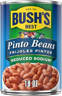Bush's Best Canned Reduced Sodium Pinto Beans (Pack of 12), 16 oz | Source of Plant Based Protein and Fiber, Low Fat, Gluten Free