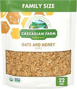 Cascadian Farm Organic Oats and Honey Granola, Resealable Pouch, 22 oz | Whole Grain Oats & Golden Honey, 35g Whole Grain, 3g Fiber, Non-GMO Verified, Ideal Lunchbox or Office Snack, Family Size