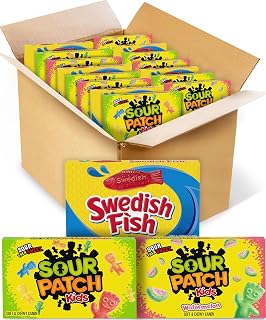 Sour Patch Kids & SWEDISH FISH Soft & Chewy Gummy Candy Variety Pack, 15 ct | 3 Flavors, Bulk Candy