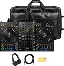 PIONEER DJ DDJ-FLX10 4-Channel Professional DJ Controller - Black Bundle with Carrying Case, HDJ-CUE1 Headphones, XLR Cable, and Austin Bazaar Polishing Cloth