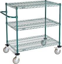 Nexel 3 Shelf Cart, Poly-Green, 36" L x 24" W x 40" H, Polyurethane Rigid Casters