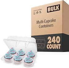 Stock Your Home 6-Compartment Plastic Cupcake Containers Disposable (240 Count) Clear Container with Connected Dome Lid, BPA Free, For Standard Sized Cupcakes