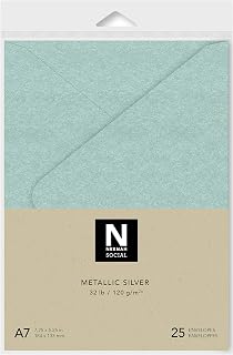 Neenah Social A7 Envelopes, 5-1/4 X 7-1/4 Inches, 32 lb., Metallic Silver in Smooth Finish with Euro Flap and Moisture Seal Closure, 25 Count (91479)