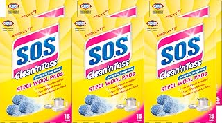 S.O.S Clean ‘n Toss Steel Wool Soap Pads, 15 Count, Pack of 6