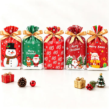 JOINDO Christmas Treat Bags, 6 by 9 Inches with 2 Inch Gusset, Set of 50