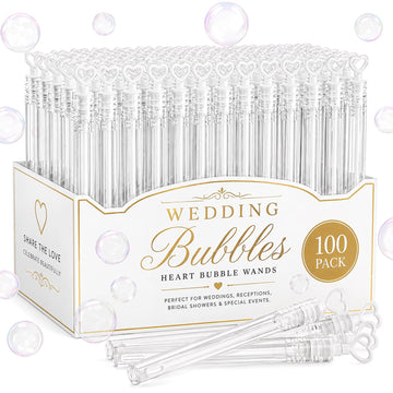 Wedding Bubbles Bulk - White Heart Top Wands (100 Count) Individual Mini Bubble Wand Favors for Weddings by Stock Your Home – 100 Count (Pack of 1), Plastic, Clear, Model 1260