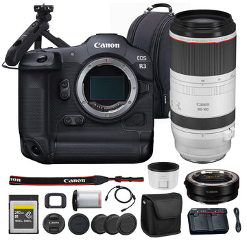 EOS R3 Mirrorless Camera | 24MP Full Frame Sensor 6K RAW Recording | High Speed Autofocus Professional Action and Sports Camera (4895C002) + Canon RF 100-500mm Lens + 240GB Card +