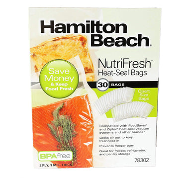 NutriFresh Heat Vacuum Sealer by Hamilton Beach – (30) Quart-sized bags, 30.0 liters, Plastic, Clear, Pack of 30
