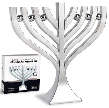 Zion Judaica Harmony Menorah, Aluminum Hanukkiah, Silver
