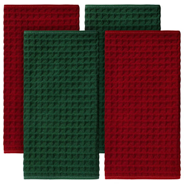 Tingjoo Waffle Weave Kitchen Towels, 4 Pack, Red Green