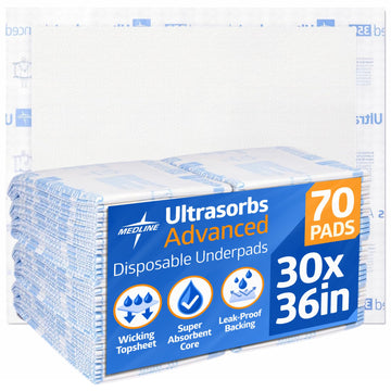 Ultrasorbs Advanced Extra Strength Drypads by Medline – 70 Count (Pack of 1), Super Absorbent Polymer, White