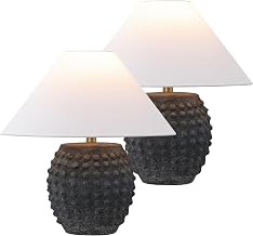 JONATHAN Y Effie 18.25" Ceramic Hobnail Table Lamp, Matte Black, Set of 2