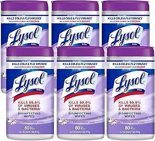 Lysol Disinfectant Wipes, Multi-Surface Antibacterial Cleaning Wipes, Dorm Room Essentials for Disinfecting and Cleaning, Early Morning Breeze, 80 Count (Pack of 6)