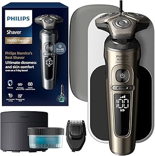PHILIPS S9000 Prestige Electric Shaver w/Qi Wireless Charging & Quick Clean Pod for Dry/Wet Use, SenseIQ Tech, Efficient, Fast Charge, One-Touch Open, Premium Case