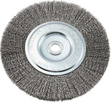 Forney 72747 Wire Bench Wheel Brush, Fine Crimped with 1/2-Inch and 5/8-Inch Arbor, 6-Inch-by-.008-Inch