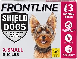 Frontline Shield Flea & Tick Treatment for X-Small Dogs 5-10 lbs., Count of 3 | Kills fleas, ticks & chewing lice, repels mosquitoes, waterproof 24 hr, monthly application