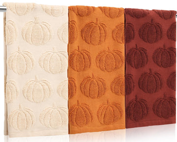 Whaline Fall Hand Towels, 3 Piece Set, Pumpkin Jacquard, Beige Orange Brown
