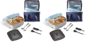 Portable Electric Lunch Box Food Warmer for Office & Car with 12V Adapter by Hamilton Beach – Stainless Steel 3 Compartment Tray, (Pack of 2), 30.0 ounces, Stainless Steel, Blue