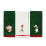 Holiday Elf + Santa + Penguin Kitchen Towels by Lenox – 18"W x 28"L, Cotton Velour with Applique Embroidery, Multicolor, Pack of 3, Model 200239TWLX018X028MLT