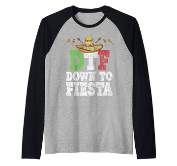 DTF Down to Fiesta Humor Cinco De Mayo Party Raglan Baseball Tee by Funny Saying DTF Down to Fiesta – Black, Model ADP5Q4XHDXG