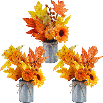 Winlyn Fall Potted Arrangement, 3 Pack in Tin Pots, Orange