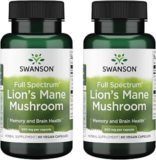 Swanson Lion's Mane Mushroom, 500 mg, 60 Vegan Capsules, 4 Bottles, 4 Pack | For Professionals Seeking Mental Focus, Memory, and Clarity Support, Supports Healthy Nerve Cell Growth