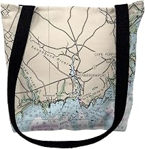 Betsy Drake TY13286KBM 16 x 16 in. Kennebunckport Maine Nautical Map Tote Bag - Medium Black