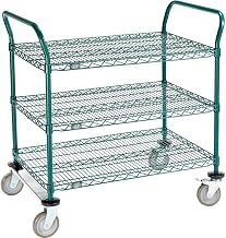Nexel Utility Cart, 3 Shelf, Poly-Green, 36" L x 24" W x 39" H, Polyurethane Rigid Casters