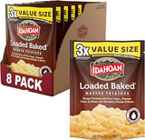 Idahoan Loaded Baked Value Size Mashed Potatoes, Naturally Gluten-Free, 100% Real Idaho potatoes, No Artificial Flavors or Dyes, 12 servings per bag, 12 oz (Pack of 8)