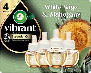 Air Wick Vibrant Plug in Scented Oil Refills, 4 Count, White Sage & Mahogany, Air Fresheners, Essential Oils