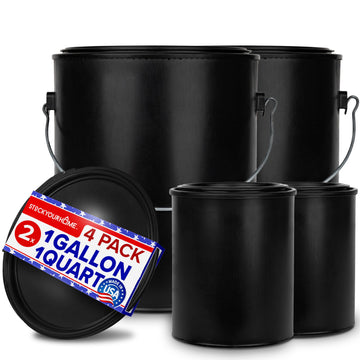 1 Quart & 1 Gallon Plastic Paint Buckets (4 Pack Combo) Triple-Lock Airtight Seal to Minimizing Skimming by Stock Your Home – 2 - Gal, 2 - Qt, 2.0 gallons, Polypropylene, Black