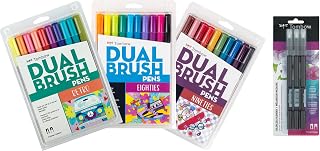 Tombow Dual Brush Pen - Eras Art Marker Collection: Retro, 80s, and 90s - Water Based Drawing and Coloring Set - Includes Colorless Blender Pen 3 Pack