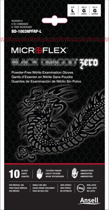 Microflex Black Dragon Latex Gloves - Disposable by Ansell – Large, Latex, Black, Pack of 100, Model BD-1003-PF-L