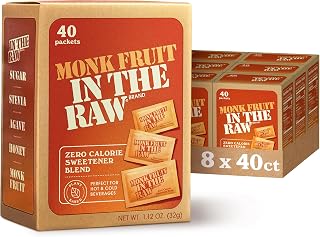 Sugar in the Raw Monk Fruit, Natural Monk Fruit Sweetener, Sugar-Free, Gluten Free, Zero Calorie, Vegan Sugar Substitute, 40 Count Packets (Pack Of 8)