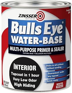 Zinsser Bulls Eye Water-Base Primer & Sealer, White | Bulls Eye water-base primer-sealer, Quart, White. Low-odor fast-dry stain-blocking primer that seals drywall, wood & painted.