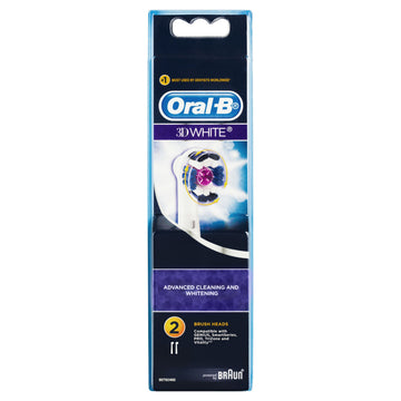 3D White Replacement Electric Toothbrush Heads Refills by Oral-B – 2 Count (Pack of 1), Nylon, White, Model EB18-1
