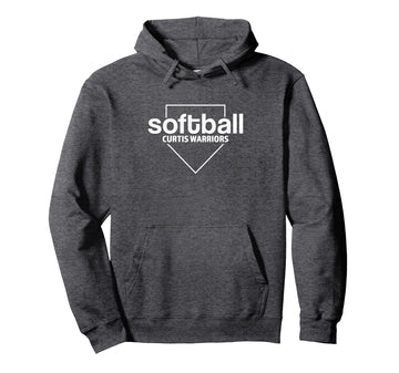 Curtis Warriors Softball Home Plate Pullover Hoodie by Curtis Warriors Official High School Gear – Polyester, Grey, Model GN4JGMHVWCB