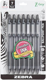 Zebra Pen Z-Grip Retractable Ballpoint Pen, Black Ink, 1.0mm, 7-Pack