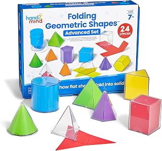 hand2mind Folding Geometric Shapes Advanced Set, 3D Geometric Shapes for Classroom, Geometry Manipulatives, Math Supplies, Montessori Math Materials, Teacher Must Haves, Home School Supplies