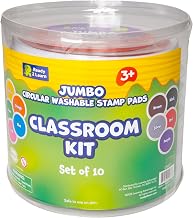 READY 2 LEARN Jumbo Circular Washable Stamp Pads - Classroom - Set of 10 Colors - 5.75" dia. - Non-Toxic - Fade Resistant - Ideal Size for Handprints and Footprints